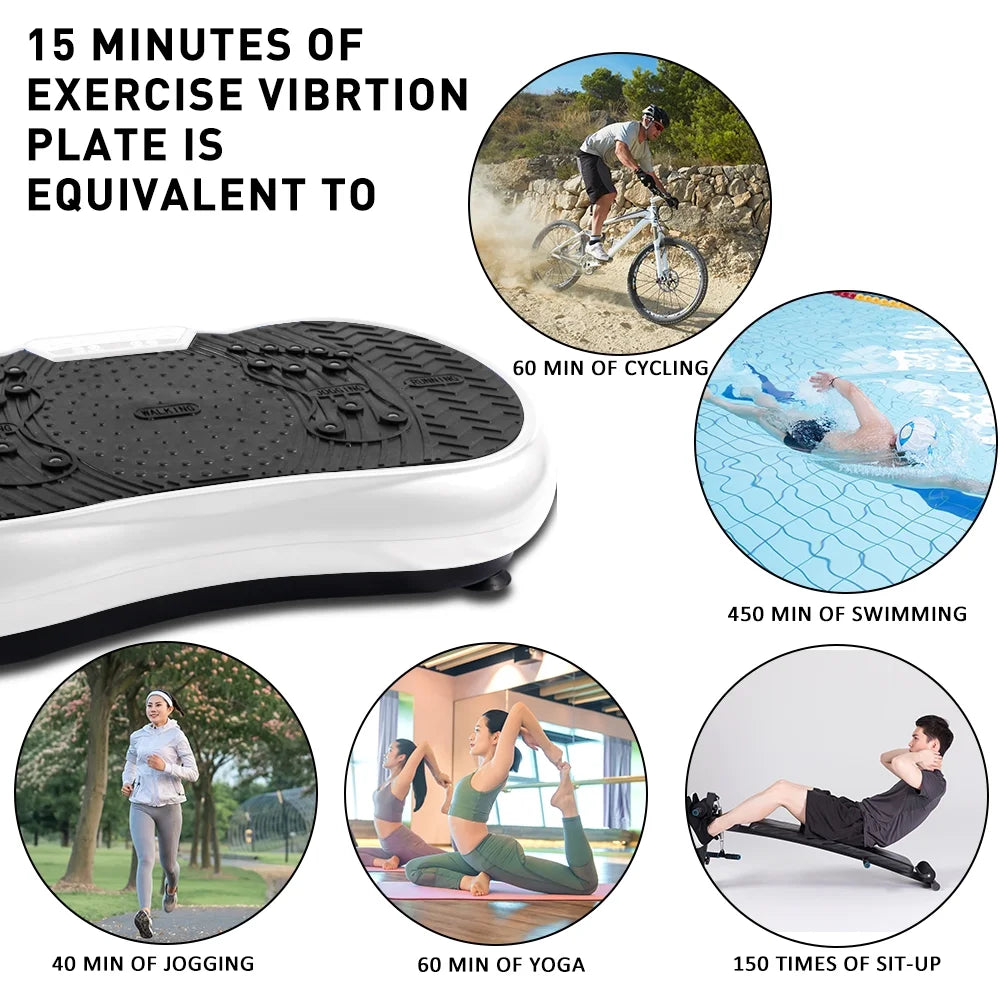 Vibration Plate Exercise Machine Whole Body Workout Vibration Fitness Platform W/ Loop Bands Jump Rope Bluetooth Speaker Home Training Equipment for Weight Loss & Toning, Black