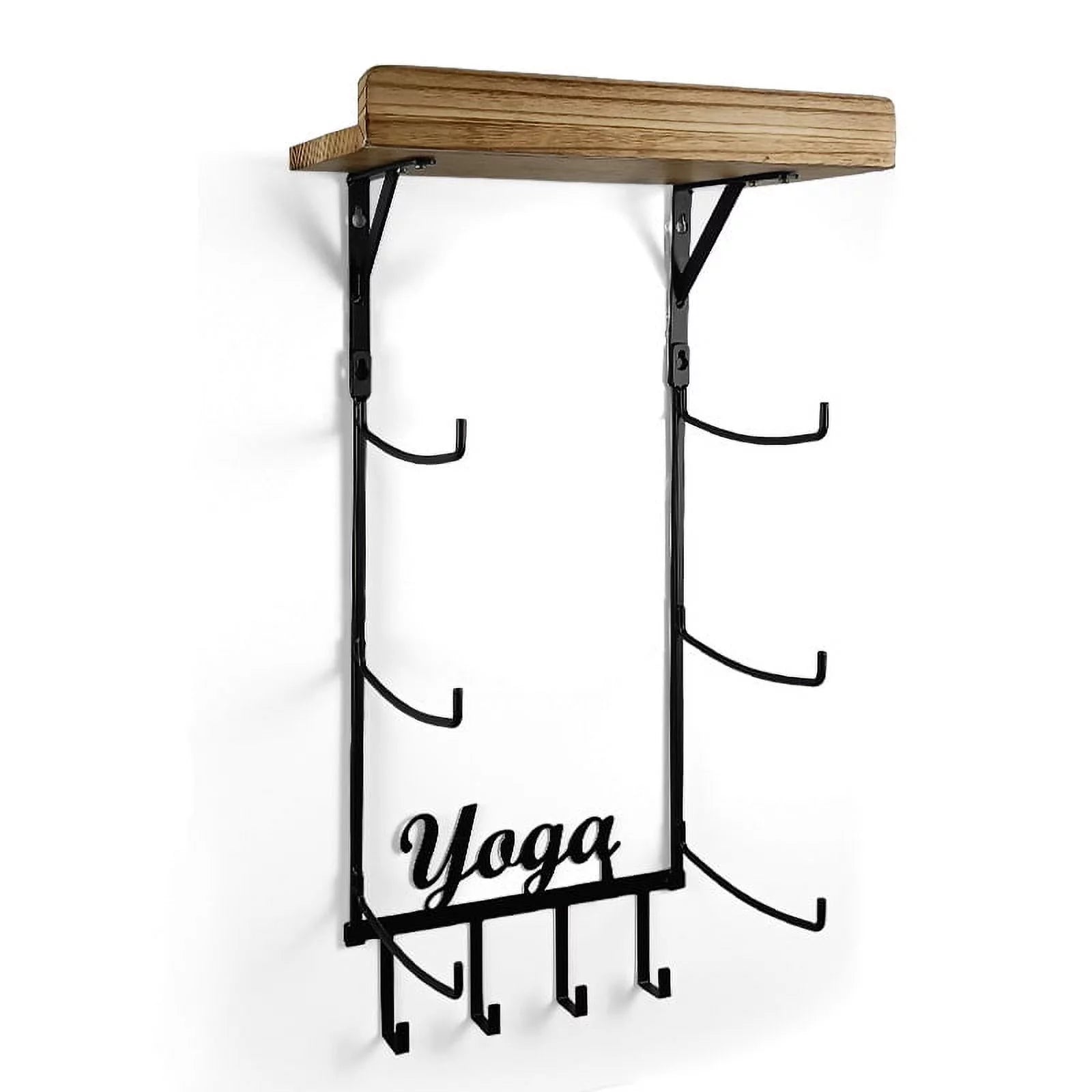 Yoga Mat Holder, Yoga Mat Storage Wall Mount Sturdy Yoga Mat Rack Organizer with 4 Hooks for Foam Roller Resistance Bands and Yoga Equipment Accessories at Home Gym