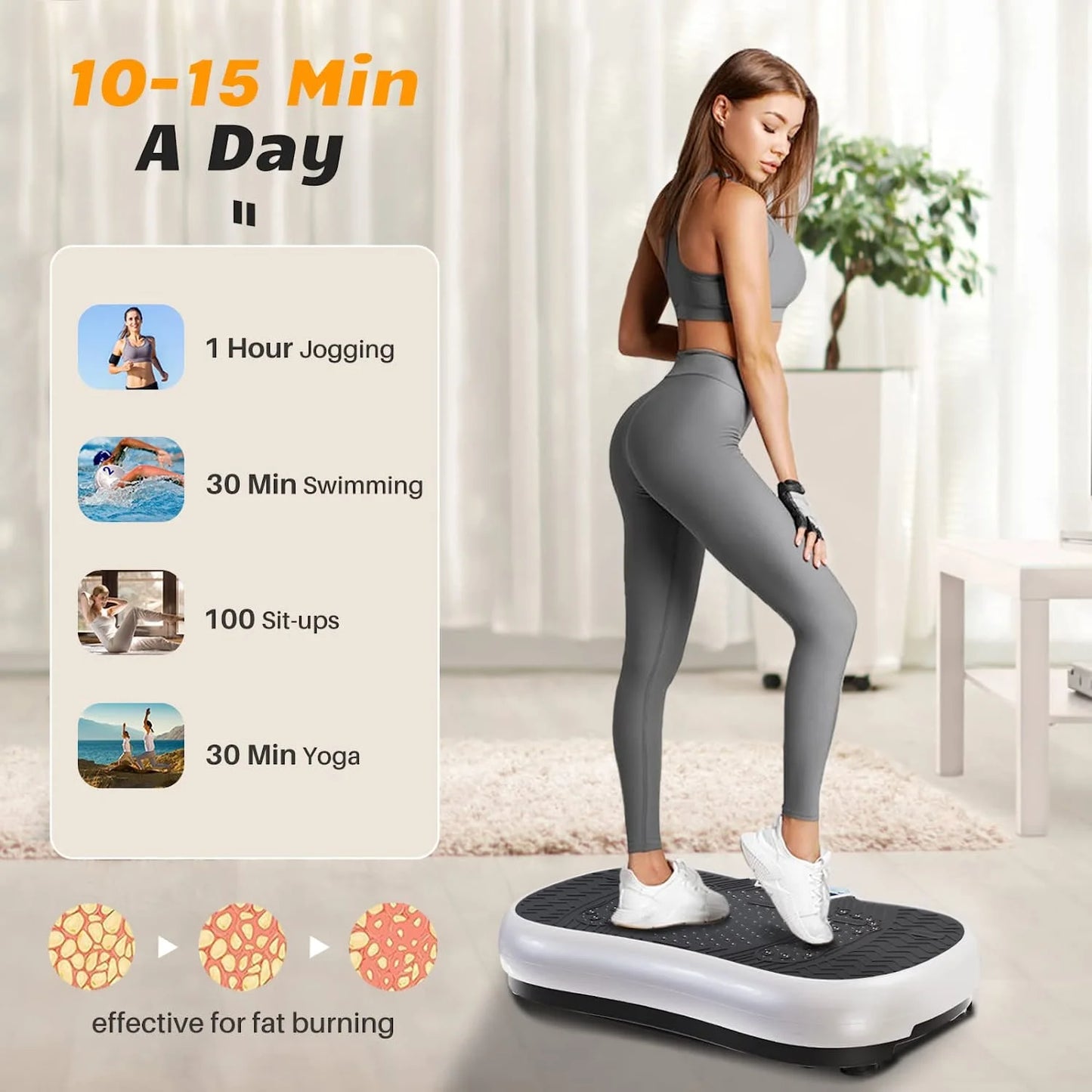 Vibration Plate Exercise Machine Whole Body Workout Vibration Fitness Platform W/ Loop Bands Jump Rope Bluetooth Speaker Home Training Equipment for Weight Loss & Toning, Black