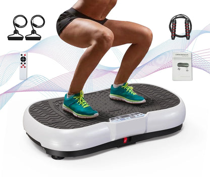 Vibration Plate Exercise Machine Whole Body Workout Vibration Fitness Platform W/ Loop Bands Jump Rope Bluetooth Speaker Home Training Equipment for Weight Loss & Toning, Black